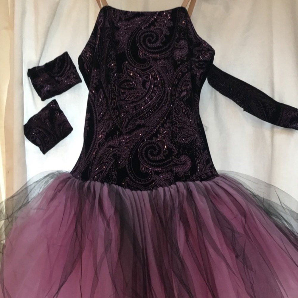 Purple velvet dance costume with arm bands